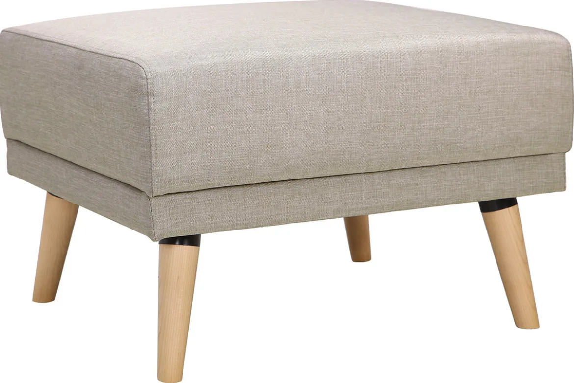 Canapé convertible scandinave 3 places avec repose-pieds en tissu beige et bois clair ULLA