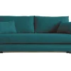 Canapé convertible scandinave 3 places en tissu bleu paon et bois clair avec matelas 10 cm CREEP