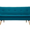 Canapé convertible scandinave 3 places en tissu bleu canard et bois clair SENSO