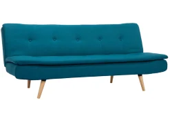 Canapé convertible scandinave 3 places en tissu bleu canard et bois clair SENSO