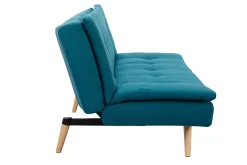 Canapé convertible scandinave 3 places en tissu bleu canard et bois clair SENSO