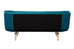 Canapé convertible scandinave 3 places en tissu bleu canard et bois clair SENSO