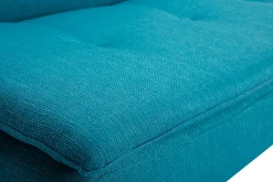 Canapé convertible scandinave 3 places en tissu bleu canard et bois clair SENSO