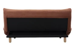 Canapé convertible scandinave 3 places en tissu chenille terre brûlée et bois clair YUMI