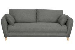 Canapé convertible scandinave 3 places en tissu gris anthracite et bois clair avec matelas 10 cm CREEP