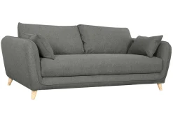 Canapé convertible scandinave 3 places en tissu gris anthracite et bois clair avec matelas 10 cm CREEP