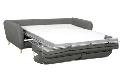 Canapé convertible scandinave 3 places en tissu gris anthracite et bois clair avec matelas 10 cm CREEP