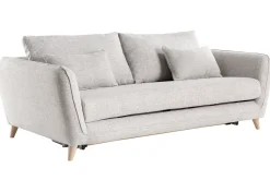 Canapé convertible scandinave 3 places en tissu gris clair chiné et bois clair avec matelas 10 cm CREEP