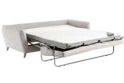 Canapé convertible scandinave 3 places en tissu gris clair chiné et bois clair avec matelas 10 cm CREEP