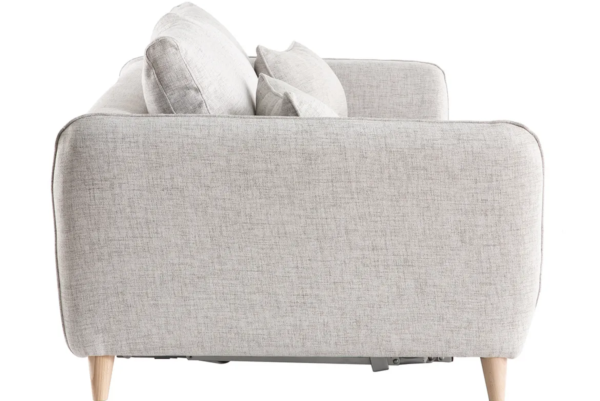 Canapé convertible scandinave 3 places en tissu gris clair chiné et bois clair avec matelas 10 cm CREEP