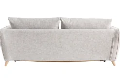 Canapé convertible scandinave 3 places en tissu gris clair chiné et bois clair avec matelas 10 cm CREEP