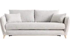 Canapé convertible scandinave 3 places en tissu gris clair chiné et bois clair avec matelas 10 cm CREEP