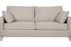 Canapé convertible scandinave 3 places en tissu beige et bois clair avec matelas 10 cm PAPEL
