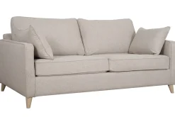 Canapé convertible scandinave 3 places en tissu beige et bois clair avec matelas 10 cm PAPEL