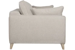 Canapé convertible scandinave 3 places en tissu beige et bois clair avec matelas 10 cm PAPEL