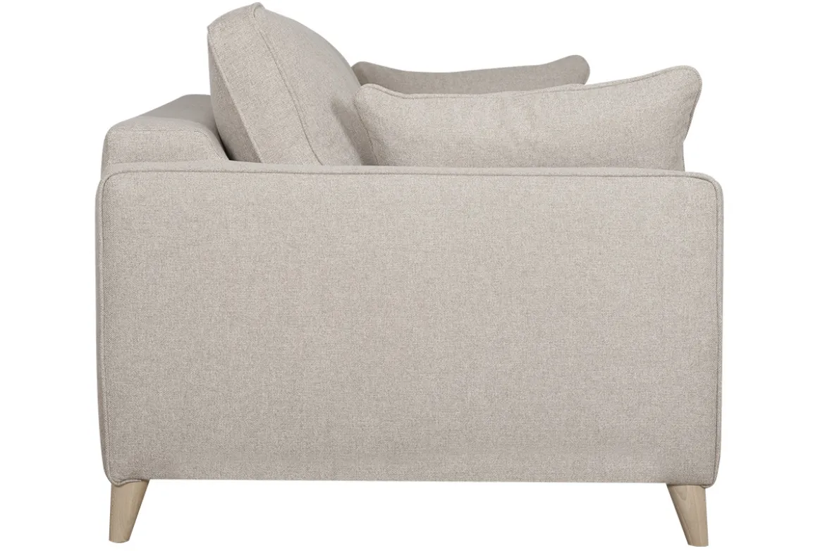 Canapé convertible scandinave 3 places en tissu beige et bois clair avec matelas 10 cm PAPEL