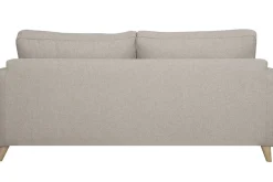 Canapé convertible scandinave 3 places en tissu beige et bois clair avec matelas 10 cm PAPEL