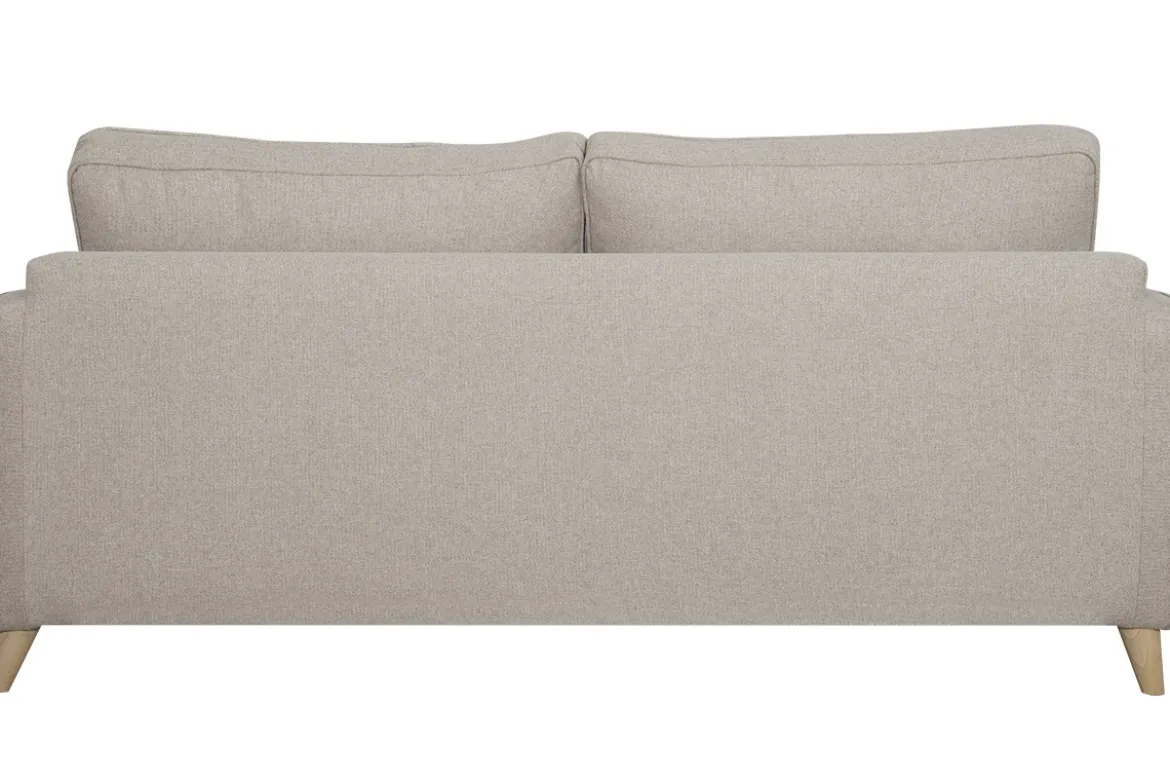 Canapé convertible scandinave 3 places en tissu beige et bois clair avec matelas 10 cm PAPEL