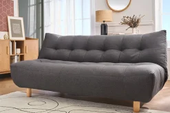 Canapé convertible scandinave 3 places en tissu gris foncé et bois clair YUMI
