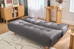 Canapé convertible scandinave 3 places en tissu gris foncé et bois clair YUMI