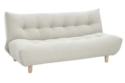 Canapé convertible scandinave 3 places en tissu beige et bois clair YUMI