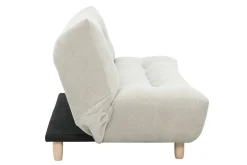 Canapé convertible scandinave 3 places en tissu beige et bois clair YUMI
