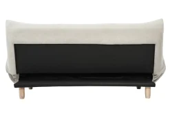Canapé convertible scandinave 3 places en tissu beige et bois clair YUMI