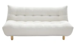 Canapé convertible scandinave 3 places en tissu effet laine bouclée blanc et bois clair YUMI