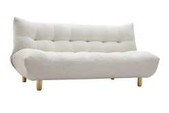 Canapé convertible scandinave 3 places en tissu effet laine bouclée blanc et bois clair YUMI