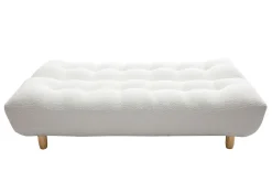 Canapé convertible scandinave 3 places en tissu effet laine bouclée blanc et bois clair YUMI