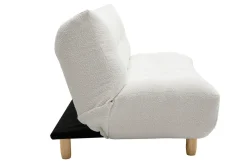 Canapé convertible scandinave 3 places en tissu effet laine bouclée blanc et bois clair YUMI