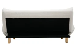 Canapé convertible scandinave 3 places en tissu effet laine bouclée blanc et bois clair YUMI