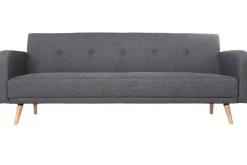 Canapé convertible scandinave 3 places en tissu gris foncé et bois clair ULLA