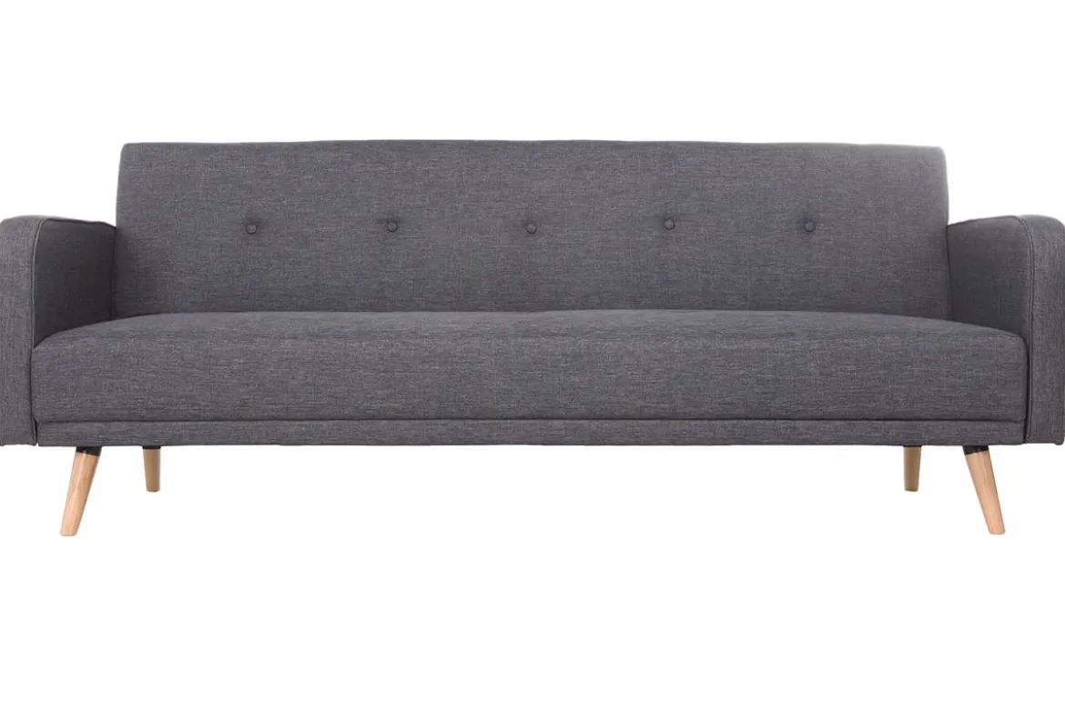 Canapé convertible scandinave 3 places en tissu gris foncé et bois clair ULLA