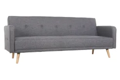 Canapé convertible scandinave 3 places en tissu gris foncé et bois clair ULLA