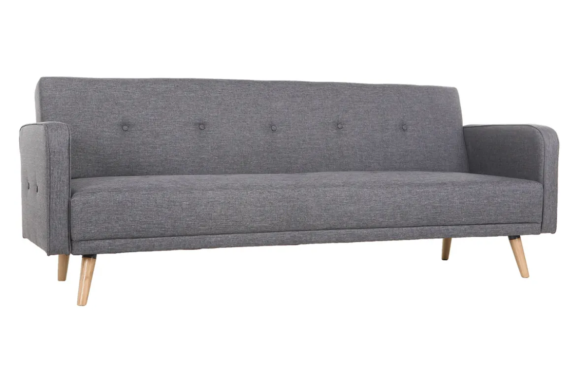 Canapé convertible scandinave 3 places en tissu gris foncé et bois clair ULLA