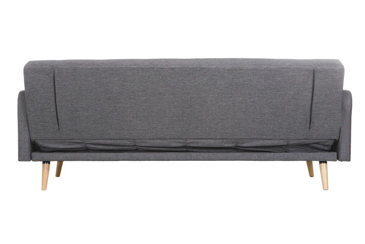 Canapé convertible scandinave 3 places en tissu gris foncé et bois clair ULLA