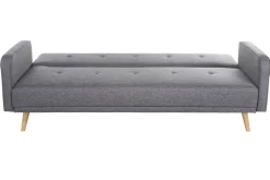Canapé convertible scandinave 3 places en tissu gris foncé et bois clair ULLA