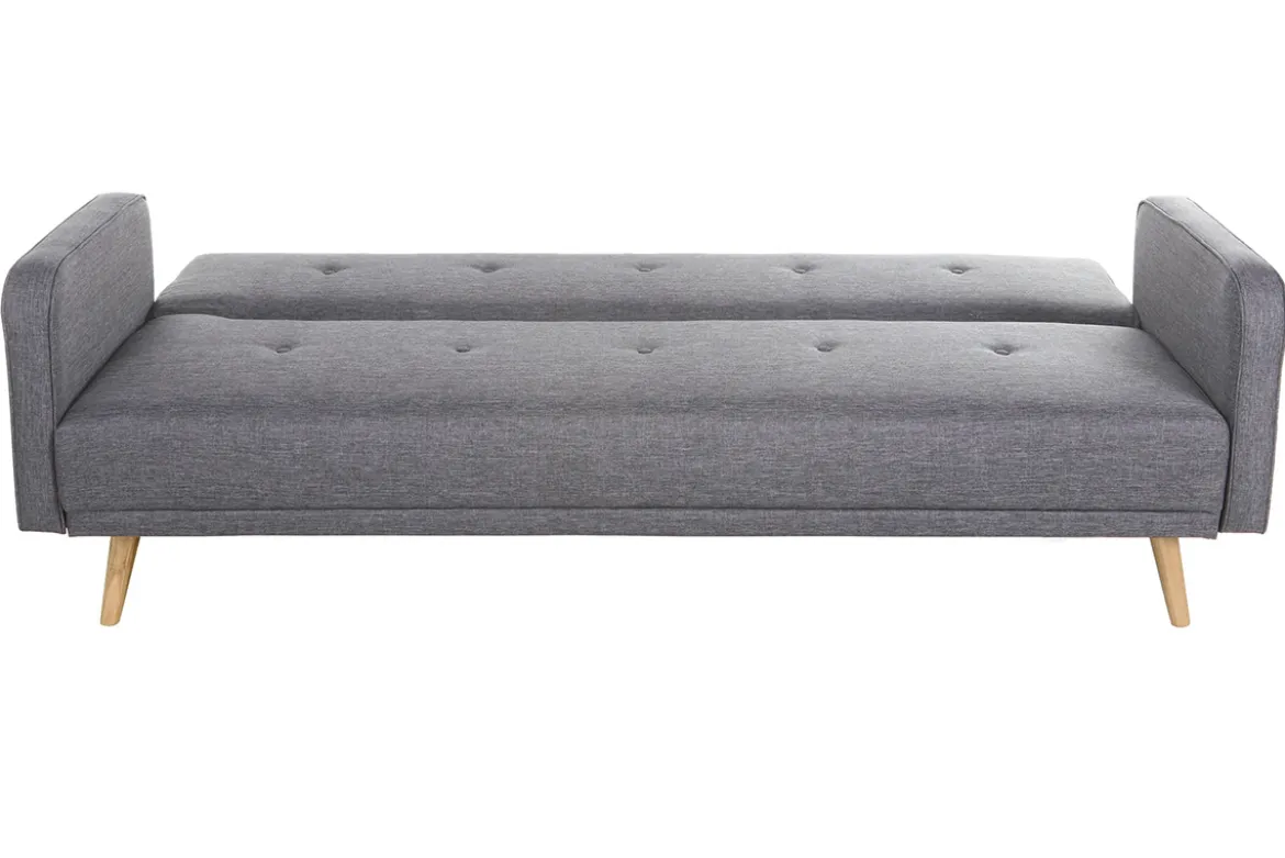 Canapé convertible scandinave 3 places en tissu gris foncé et bois clair ULLA
