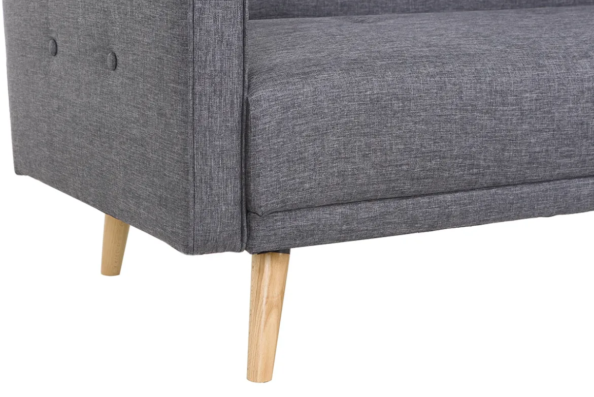 Canapé convertible scandinave 3 places en tissu gris foncé et bois clair ULLA
