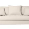 Canapé convertible scandinave 3 places en tissu effet velours beige et bois clair LOUISE