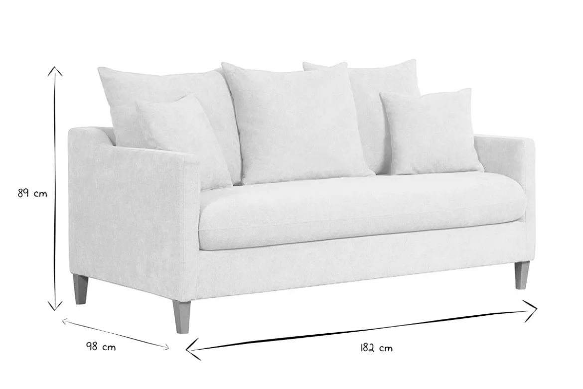 Canapé convertible scandinave 3 places en tissu effet velours beige et bois clair LOUISE