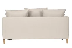 Canapé convertible scandinave 3 places en tissu effet velours beige et bois clair LOUISE