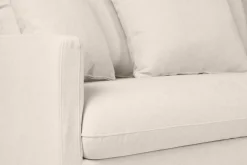 Canapé convertible scandinave 3 places en tissu effet velours beige et bois clair LOUISE