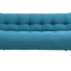 Canapé convertible scandinave 3 places en tissu bleu canard et bois clair YUMI