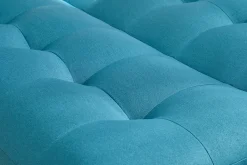Canapé convertible scandinave 3 places en tissu bleu canard et bois clair YUMI