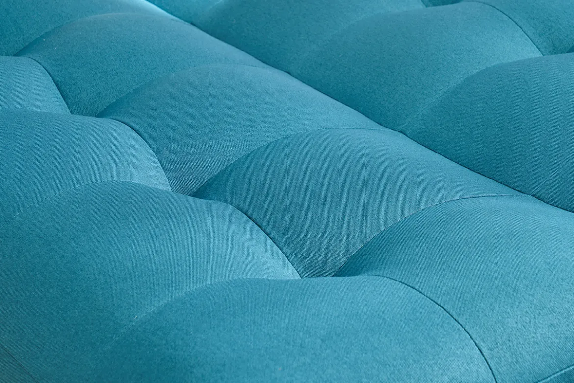 Canapé convertible scandinave 3 places en tissu bleu canard et bois clair YUMI