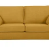 Canapé convertible scandinave 3 places en tissu jaune cumin et bois clair avec matelas 10 cm PAPEL