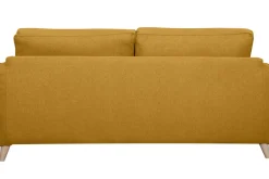 Canapé convertible scandinave 3 places en tissu jaune cumin et bois clair avec matelas 10 cm PAPEL