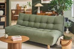 Canapé convertible scandinave 3 places en tissu chenille vert kaki et bois clair YUMI